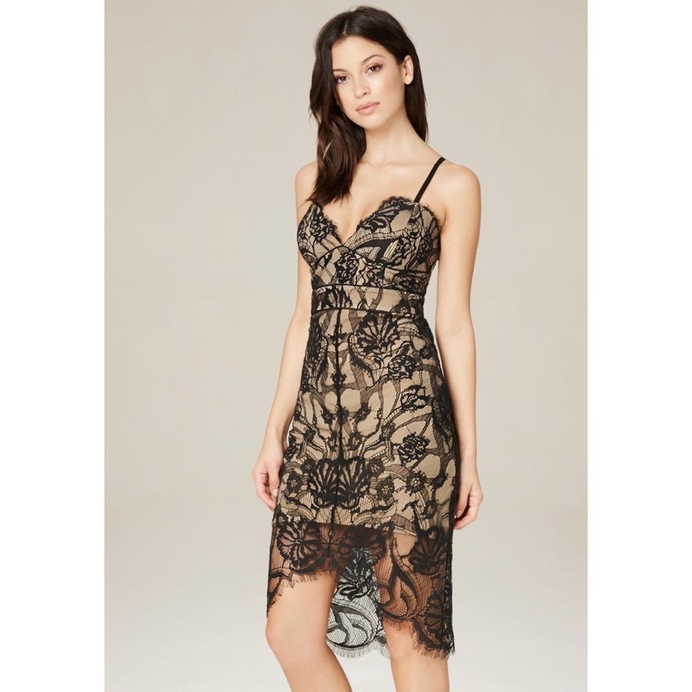 Bobbie Nude Black Lace Bustier Pencil Dress